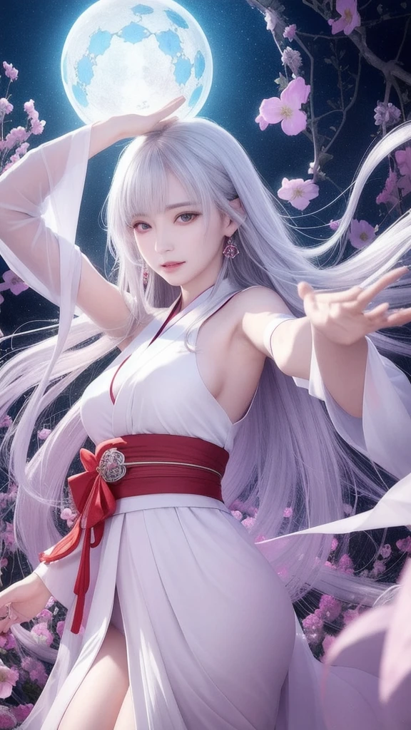 (masterpiece, Highest quality, 1 female, alone, Exquisite detail, chromatic aberration), (Realistic), (skin), ((breathe)), (Silver Hair, Blunt bangs, Short cut straight long hair, Short bangs, Silver Hair), Beautiful Hair, Red headdress, highlight, Hair on one eye, Beautiful Eyes, Purple eyes, Thick lips, Earrings, Sharp Eye, ((Gold and white kimono)), ((Symmetrical eyes)), ((Perfectly symmetrical body)), ((Perfectly symmetrical hands)), (PurerosFace_v1:0.3), Full moon night, ((Own, Natural light))), Bright lighting, Flowers Blooming in background, In front of the audience, ((Central Shot, from the front, (Face and shoulders))), Mysterious atmosphere, colorful Flowers Blooming around, Light colored background, 着物を着たShrine maiden, 美しいShrine maiden, Shrine maiden, ファンタジーのShrine maiden, 占いのShrine maiden, Fantasy Photography, Japanese style, Elegant cinematic fantasy art, Fantasy Woman, Magician Portrait, A powerful wizard surrounded by mystical colorful flowers, Embracing a shining heartrystal ball, Eyes glowing with mystical energy, The spell that escapes from her mouth, A vibrant, pulsating, rainbow-colored vortex of magic appears in the air., The magic permeates, Flowers Bloom, Sacred creatures gaze upon with awe, Threads of magical energy dance, Uncover hidden areas, Uncovering the secrets, Capture the essence of this enchanting moment、Highest qualityのキャンバスに魔術の神秘的な力を生き生きと表現します。. Highest quality, masterpiece, ultra High resolution, (photoRealistic: 1.4), RAW Photos, Sharp focus, High resolution, detailed skin.
周囲にFlowers Bloom, Light colored background, fortune teller in kimono, beautiful fortune teller, fortune teller, fantasy female fortune teller, female fortune teller, Fantasy Photography, Japanese style, fortune teller in kimono, Elegant cinematic fantasy art, Fantasy Woman, Magician portrait, fortune teller, A powerful wizard surrounded by mystical colorful flowers, Embracing a shining heart、Face forward、love、Light background pink