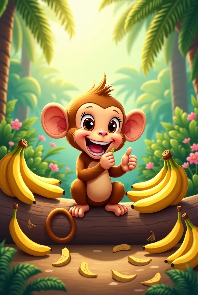 Monkey eating a lot of bananas