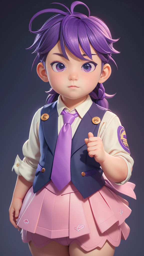 (The best quality at its best,4K,8k,High resolution,masterpiece:1.2),Super detailed,(Actual,Realistically,Realistically:1.37)A very chubby boy。He is the president。suit。Purple Hair。Purple tie。Highly detailed characters, Anime style 3D, Algorithm animation, Rosco style, Cute and complex digital art, Highly detailed charactersデザイン, Close-up of a person, Realistic anime 3D style, Children art station,Unique Pose、Upper body close-up 