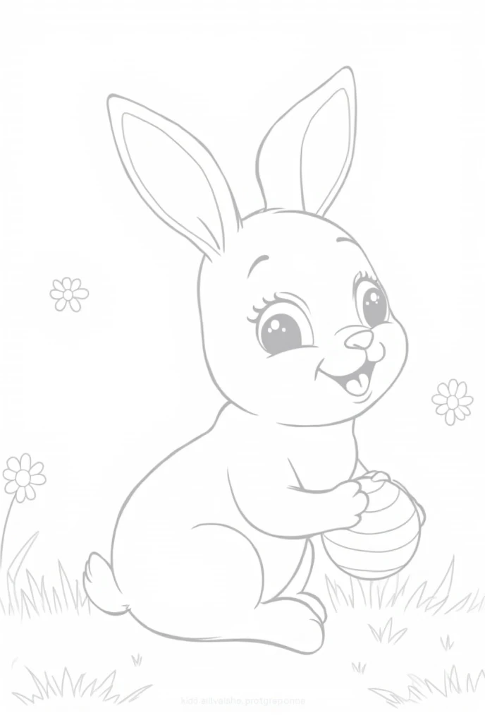 Black and white coloring book for kids cute baby rabbit in simple just put in hand object like ball and write first term