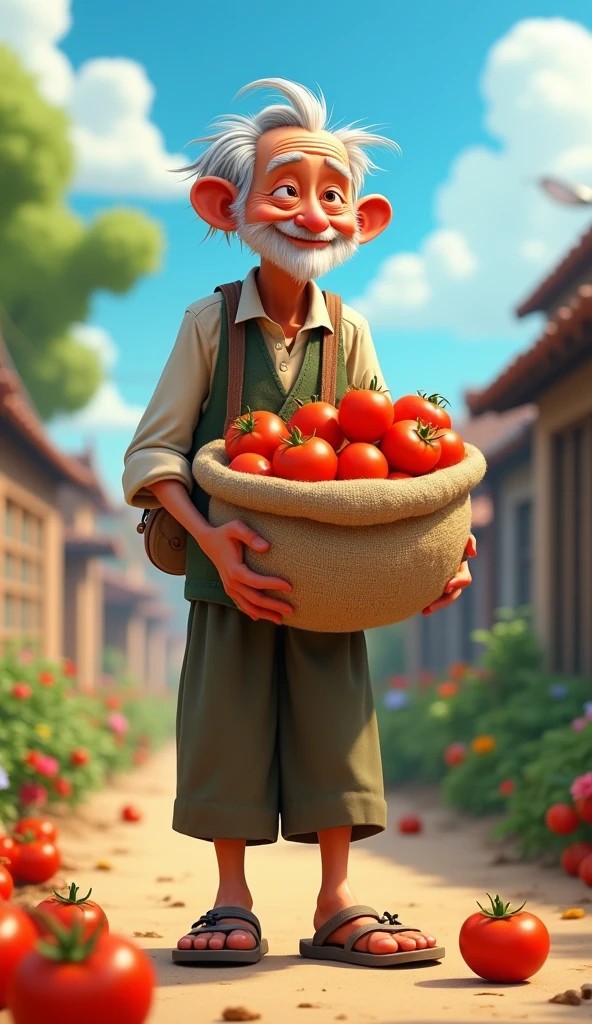 Uncle Tu is an old man, skinny with gray hair and tanned skin. He usually wears simple clothes like old shirts, long pants and sandals. Mr. Tu brought tomatoes to everyone in the neighborhood. 3D Animation