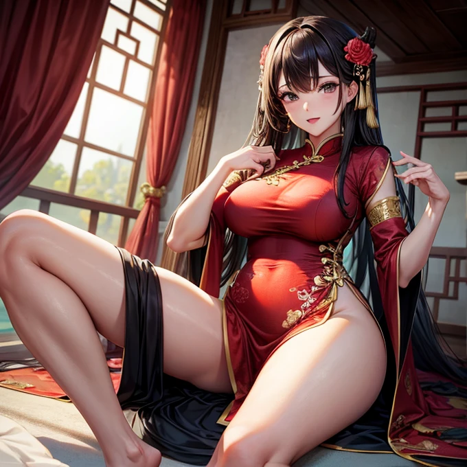 Alluring thighs A woman wearing a Chinese dress Large Breasts