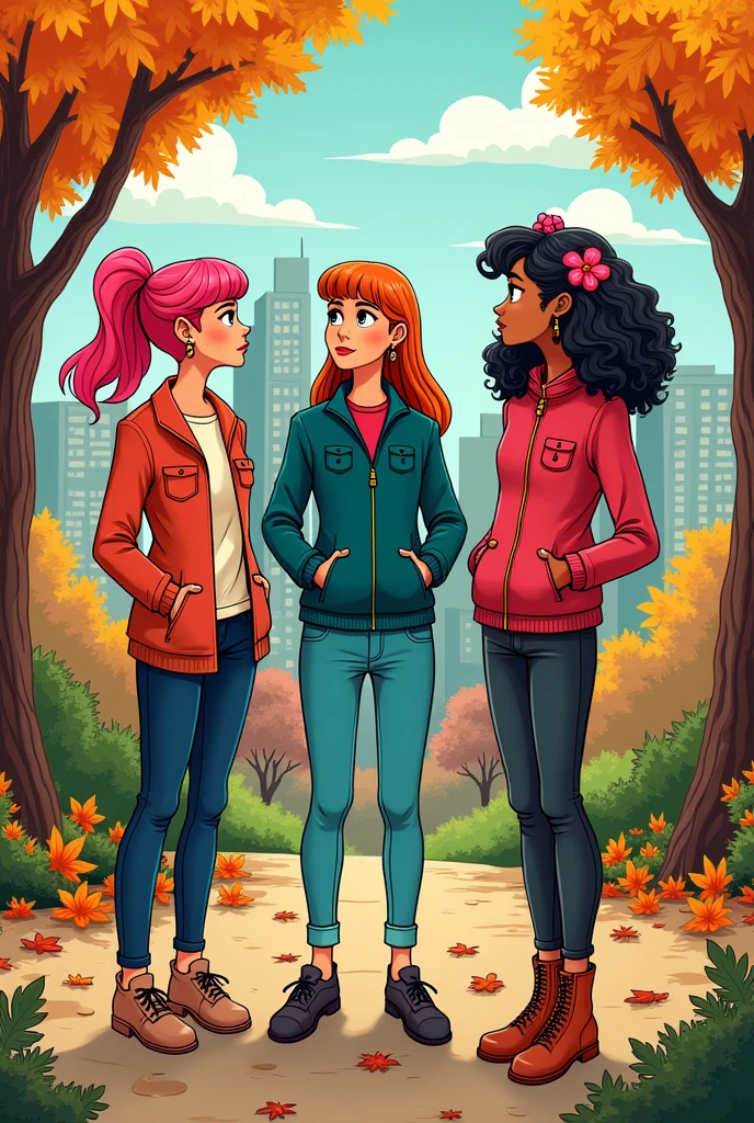 three women are standing and thinking about what to do, a stock photo, a cartoon, by Roz Chast, three women, istockphoto, female character, female hairstyles, stockphoto