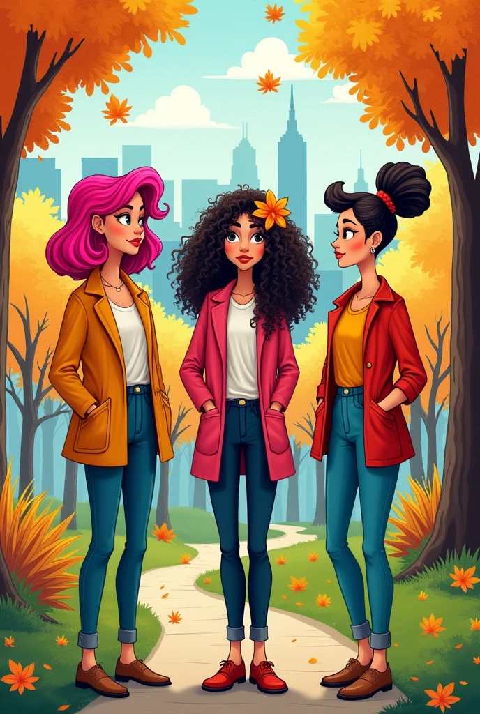 three women are standing and thinking about what to do, a stock photo, a cartoon, by Roz Chast, three women, istockphoto, female character, female hairstyles, stockphoto