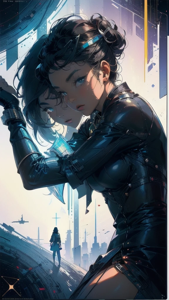 (((masterpiece, highest quality))),(((solo:1.2))),(((1girl:1.2))),32k wallpaper, very detailed, poster, vintage science fiction,(((((geometric cinematic movie poster))))), ((((bauhaus)))),(((abstract))),((((mid century modern)))),(((((portfolio))))),(((((Close-up))))),(((((bust up))))),((((more various angle)))),(((highlight))),((((heterochromia)))),(((complete. detailed face))),(((Extremely talented))),(((most complecated machine))),(((Overall colorfully))),((((((Absolutely simple background)))))),(((great black skin woman))),(((great Traveler)))