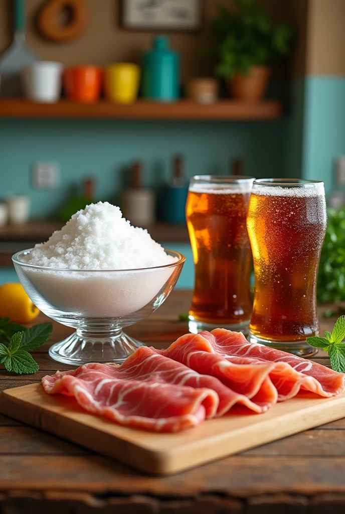 Finish with an image of all three foods together on a table (sugar, processed meat and soda)