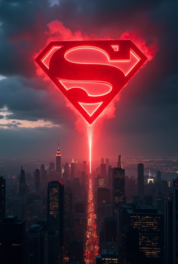 Create a superhero signal in the sky like the bat signal in Batman only it should say red robin and it should be red