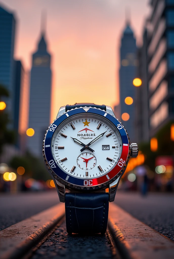 Create a watch, color white. Like the flag of the Philippines. For men.
