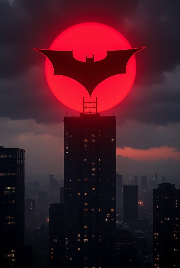Create a superhero signal in the sky like the bat signal in batman, only it should (red robin) stand and it should be red