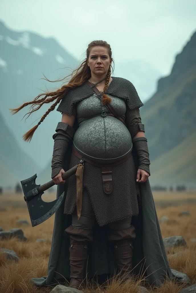 Very huge big belly viking muscular woman battle chainmail