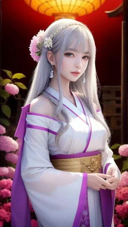 (masterpiece, Highest quality, 1 female, alone, Exquisite detail, chromatic aberration), (Realistic), (skin), ((I breathe)), (Silver Hair, Blunt bangs, Straight long hair with short bangs, Short bangs, Silver Hair), Beautiful Hair, Red headdress, highlight, Hair on one eye, Beautiful Eyes, Purple eyes, Thick lips, Earrings, Sharp Eye, ((Gold and white kimono)), ((Symmetrical eyes)), ((Perfectly symmetrical body)), ((Perfectly symmetrical hands)), (PurerosFace_v1:0.3), Full moon night, ((Own, Natural light))), Bright lighting, Flowers Blooming in background, In front of an audience, ((Central Shot, from the front, (Face and shoulders))), Mysterious atmosphere, colorful Flowers Blooming around, Light colored background, 着物を着たShrine maiden, 美しいShrine maiden, Shrine maiden, ファンタジーのShrine maiden, 占いのShrine maiden, Fantasy Photography, Japanese style, Elegant cinematic fantasy art, Fantasy Woman, Magician portrait, A powerful wizard surrounded by mystical colorful flowers, Embrace your shining heartrystal ball, Eyes glowing with mystical energy, The spell that escapes from her mouth, Vibrant, pound, A rainbow-colored magical vortex appears in the air., The magic permeates, Flowers Bloom, Sacred creatures gaze with awe, Threads of magical energy dance, Discover hidden areas, Revealing the secret, Capture the essence of this enchanting moment、Highest qualityのキャンバスに魔術の神秘的な力を生き生きと表現します。. Highest quality, masterpiece, ultra High resolution, (photoRealistic: 1.4), RAW Photos, Sharp focus, High resolution, detailed skin.
周囲にFlowers Bloom, Light colored background, fortune teller in kimono, beautiful fortune teller, fortune teller, fantasy female fortune teller, female fortune teller, Fantasy Photography, Japanese style, fortune teller in kimono, Elegant cinematic fantasy art, Fantasy Woman, Magician portrait, fortune teller, A powerful wizard surrounded by mystical colorful flowers, Embrace your shining heart、Look forward、like、Light background pink