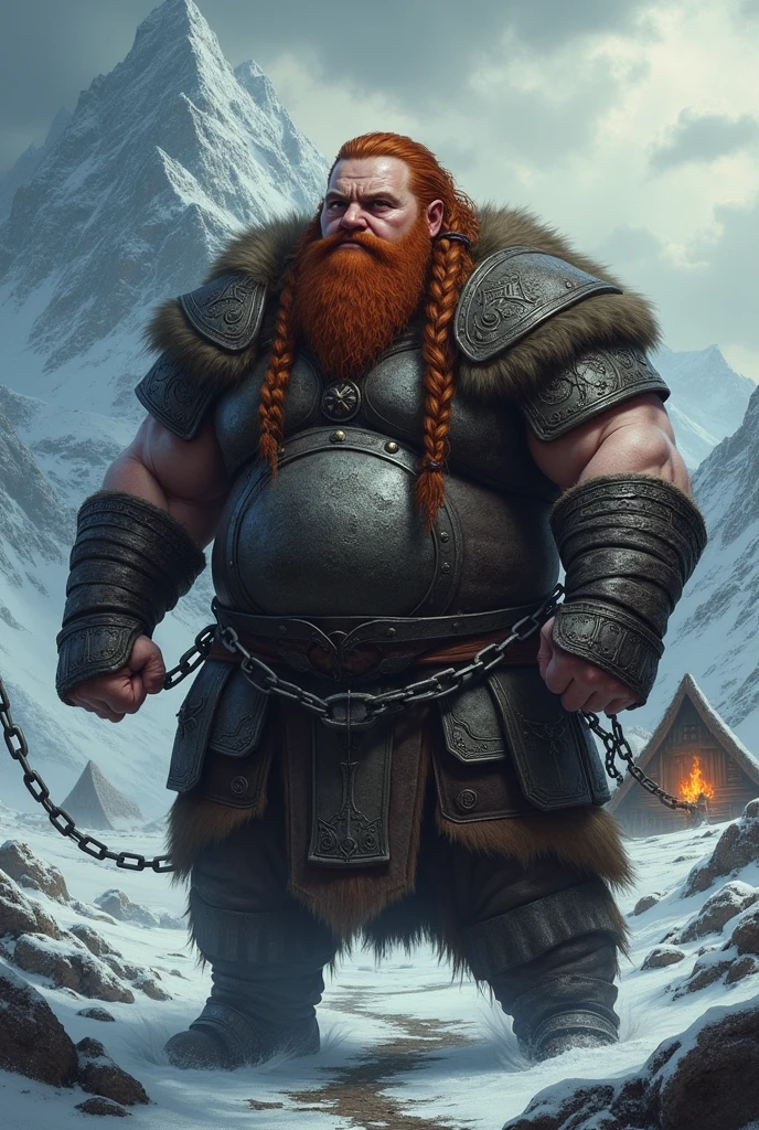 Huge Chubby viking barbarian woman chained