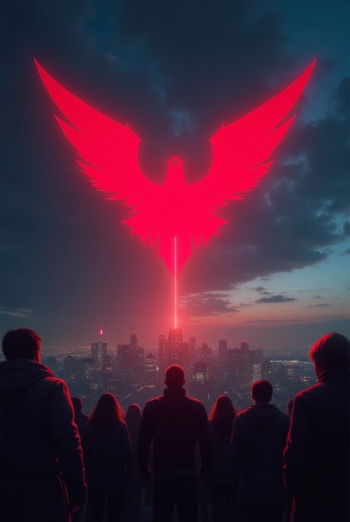 Create a superhero signal in the sky like the bat signal in batman, only it should (red robin) stand and it should be red