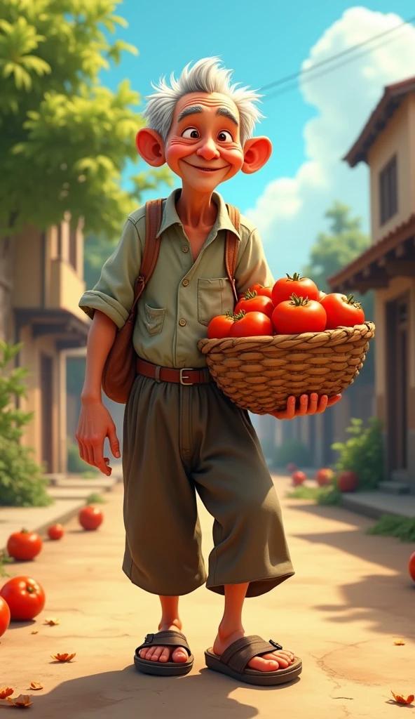 Uncle Tu is an old man, skinny with gray hair and tanned skin. He usually wears simple clothes like old shirts, long pants and sandals. Mr. Tu brought tomatoes to everyone in the neighborhood. 3D Animation