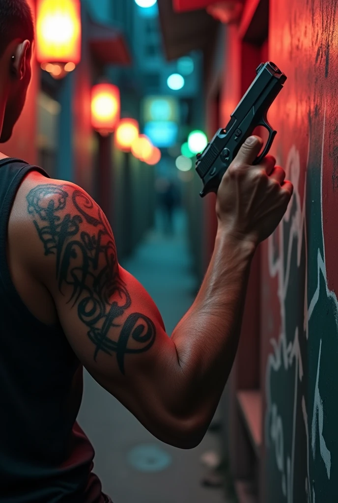 Arm with a tattoo written Pistol P and a pistol
