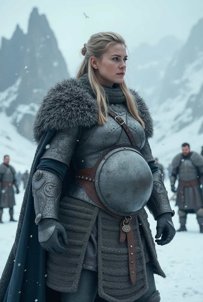 Very huge big belly viking muscular woman  battle   chainmail  winter  
