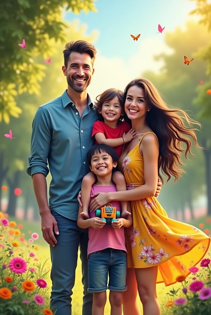 Generate an image of a family with a father and mother and daughter and son
