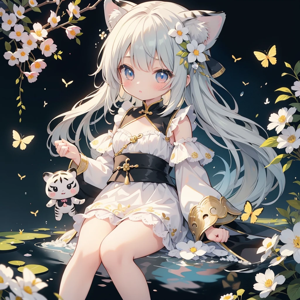 A little girl,silber hair,sofe,fox ear,