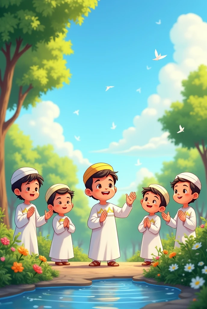 Muslim boys make supplication cartoon