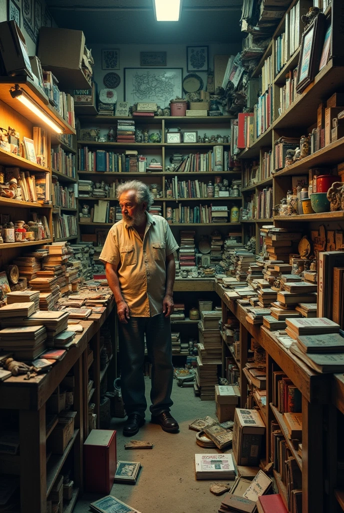 shop is cluttered with merchandise and the atmosphere reflects frustration