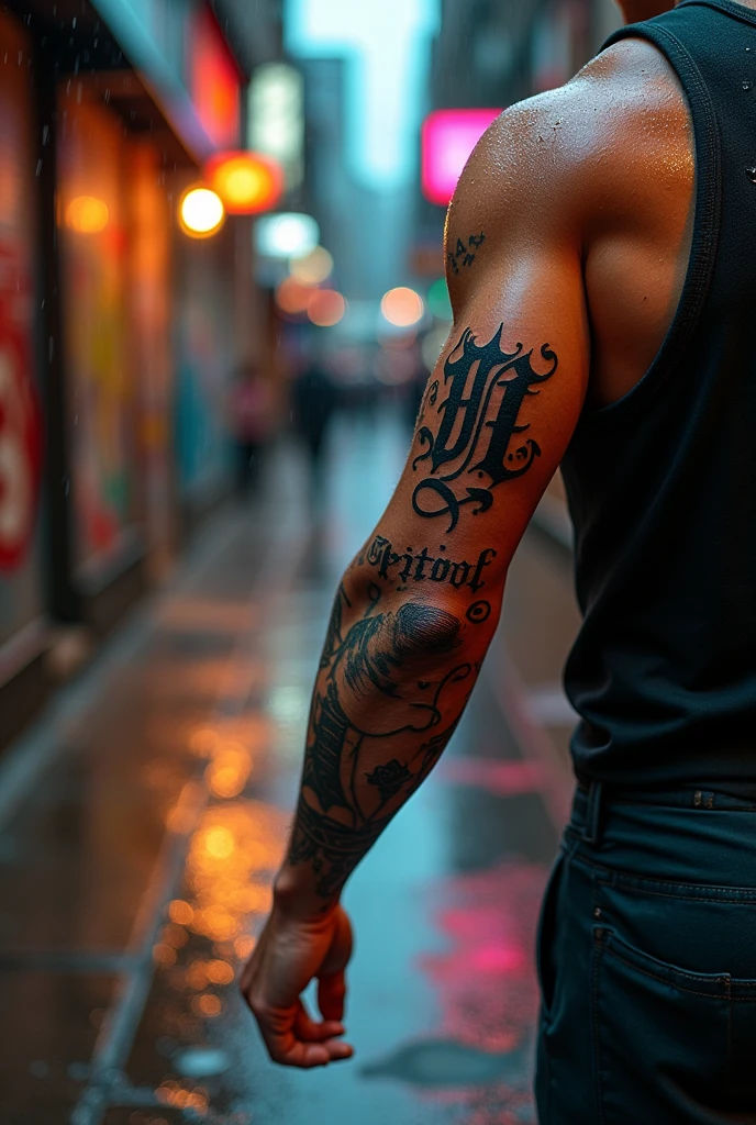 Arm with a tattoo written Pistol P