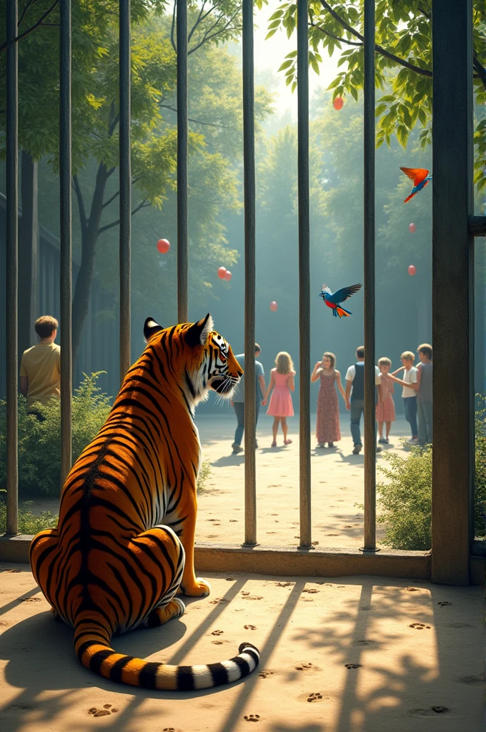 You are an animal sitting inside the cage of zoo draw the view from your eyes