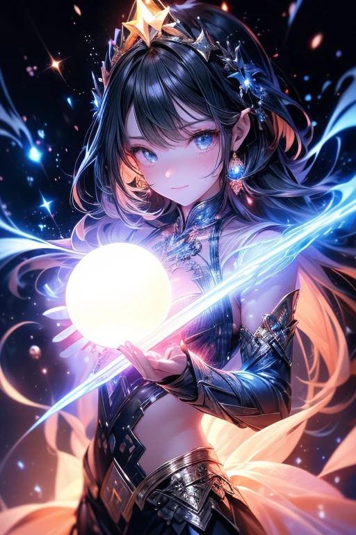 Use magic, Magic Square Behind, A magic wand held in both hands、Extending the magic wand forward, Particles of light converging at the tip of the magic wand, A glowing orb at the tip of the magic wand,