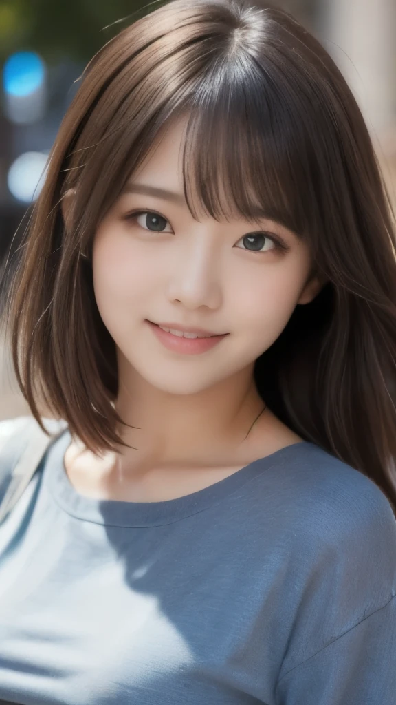 8k,Highest quality,(masterpiece:1.2),(Realistic),(Realistic:1.37),Ultra-high resolution,1 female college student,city,smile,Beautiful Eyes,(((Cute casual clothes))),Big Breasts,Perfect body,Perfect Fingers,Professional Lighting,gravure,Detailed face and skin texture,fine grain,RAW Photos
