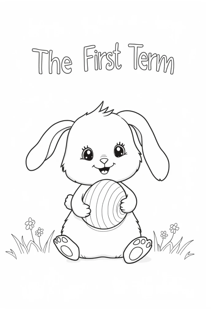 Black and white coloring book for kids cute  rabbit in simple just put in hand object like ball and write in front first term