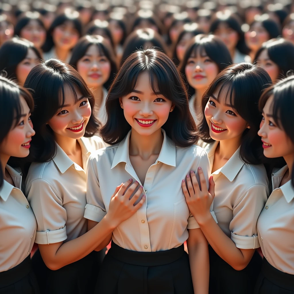 [Japanese Clone girls=Myself], [Perfect Clone girls Raw Photography Art], (16K, Highest quality, Ultra-high resolution, ((Unrealistic, Unprecedented sight, ((A World of Myself Proliferation)), Ultra-realistic))), (Japanese, woman, 26-year-old), (((((Small face, (((((Thick black hair, Semi-long hair)))))))))), ((Very beautiful detailed girls, Accurate body structure, Very detailed body)), (((Big Breasts, Large, swelling breasts))), (((White shirt, Big Breasts強調, I can see the cleavage, Black Mini Skirt))), ((Dark Eyes, Mature face, Cute Smile, A gentle gaze)), (((((Happy laughter))))), (((((Very detailed, 1girl-1,000,000,000,000,000,000,000,000,000,000,000,000,000cloning girls))))), (((((A very detailed and precise description of the doppelganger, Perfectly the same girl, The exact same smile, Perfect same hair, Perfect same clothes, Exactly the same height, 完璧な同じLarge, swelling breasts))))), (((((Myself only))))), (((Perfect description, Filling the Earth 1,000,000,000,000,000,000,000,000,000,000,000,000,000cloning girls-1,000,000,000,000,000,000,000,000,000,000,000,000,000^100,000,000cloning girlsのMyself, 異次元のSuper dense, Super denseの中心に広くフォーカス, I&#39;m happy to be surrounded by countless versions of myself, I want to drown in love with countless versions of myself., I want to be drowned in love with countless versions of myself around me., Holding hands, hug, hug, kiss, Touching breasts))), (((Very detailed, Extremely crowded, Super dense, Super crowded))), ((Bright and soft light)), ((((((((Very detailed and clear hyper-perspective drawing)))))))), (((Subject depth zero))), A bird's-eye view, Everyone is sexy