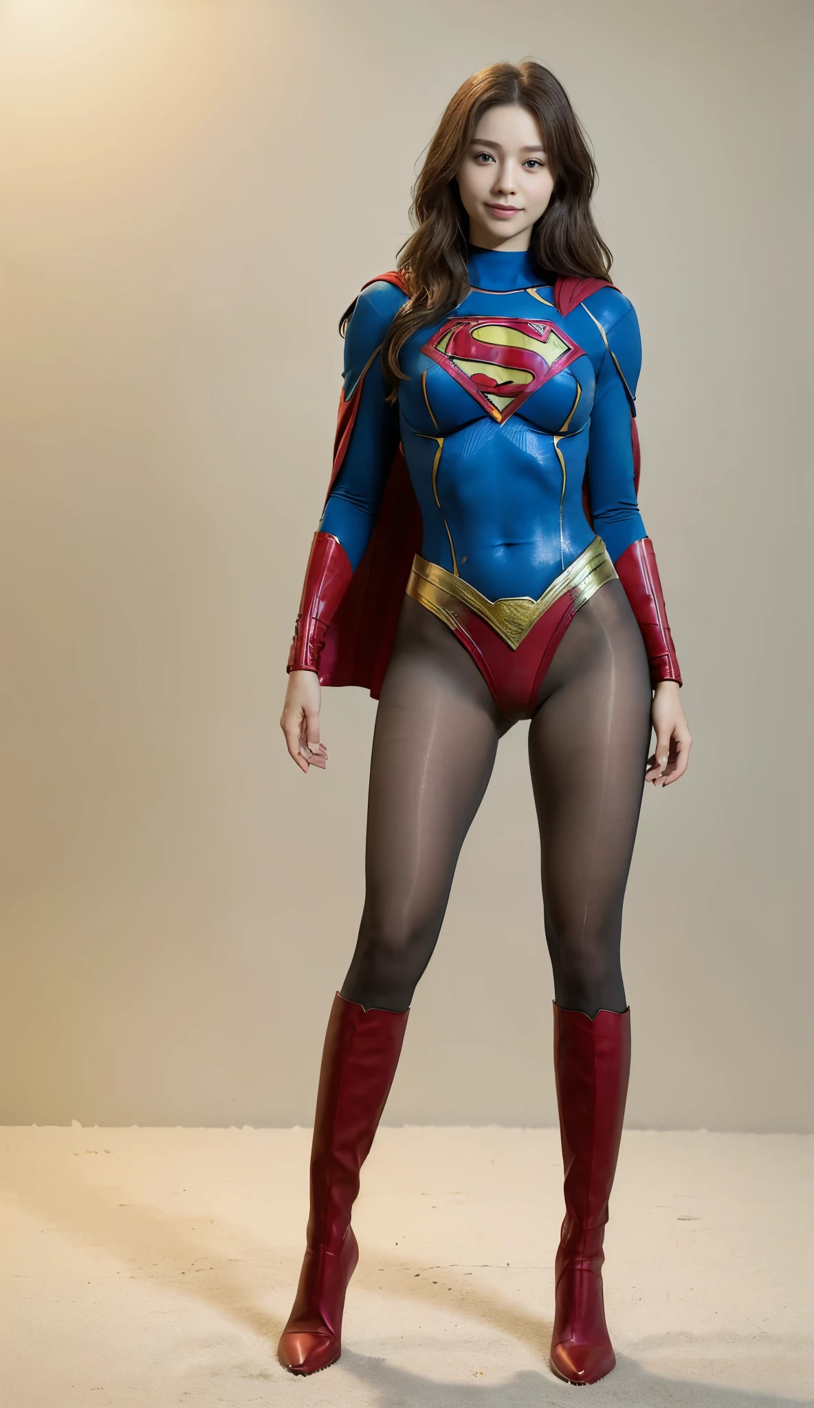 No background、(((Beautiful legs in black tights.)))、(((Legally express the beauty of your smile)))、((((Make the most of your original images)))、(((Supergirl Costume)))、(((Beautiful Hair)))、(((suffering)))、(((Please wear black tights....、Wear red boots)))、((Best image quality、8k))、((Highest quality、8k、masterpiece:1.3))、(((Preserve background )))、Sharp focus:1.2、Beautiful woman with perfect figure:1.4、Slim Abs:1.2、Wet body:1.5、Highly detailed face and skin texture、8k