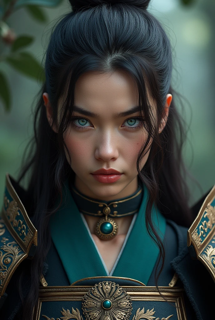 Woman samurai iffb pro female samurai, masterpiece, best quality, vpl, squeezing ,VPL, feminine ultraviolent woman, good quality, best quality, photo-realistic, realistic, ultra realistic 8k cg, ultra detailed, High resolution, masterpiece, brunette hair, blue eyes, detailed face and eyes, close up shot, Intricate detailing, detailed texture, delicate detailed, Jewelry around the neck,""Full, luscious lips with a soft, velvety texture, pink lips", medium breasts, (absurdres, highres, ultra detailed), elegant, Darkness, highest detailed, upper body ,showing an attitude face ., beautiful darkfantasy, sharp focus, hd details, 8k resolution, studio photo, intricate details, highly detailed, anatomical correct,epic fantasy digital art,Masterpiece artwork,8k,high-definition resolution, Quality Superior, Epic composition