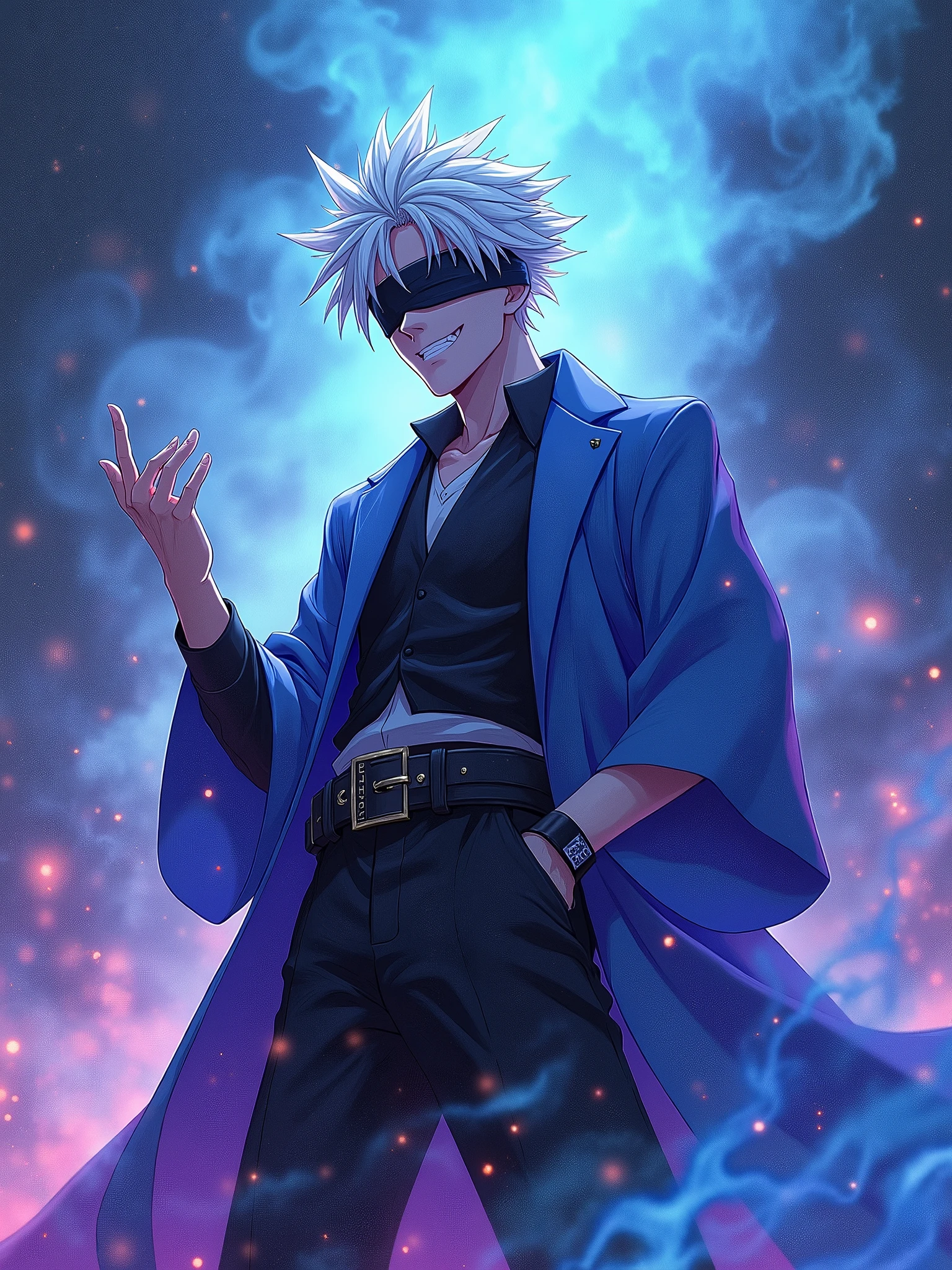 Satoru Gojo, niji style, epic, smoke,
