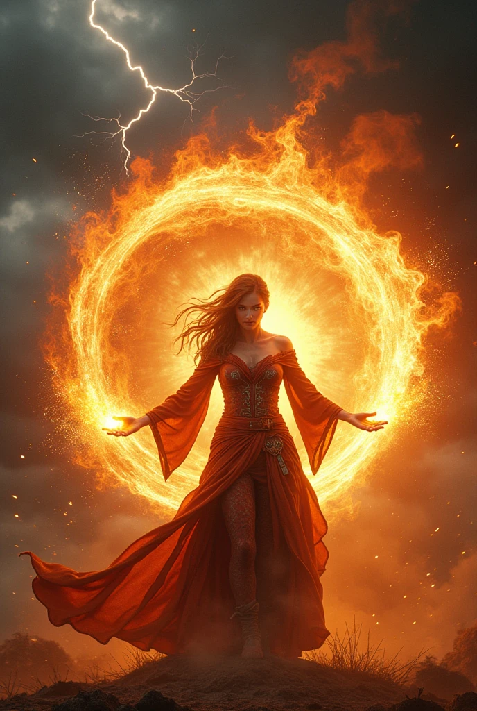 Mage woman  huge fire ball 