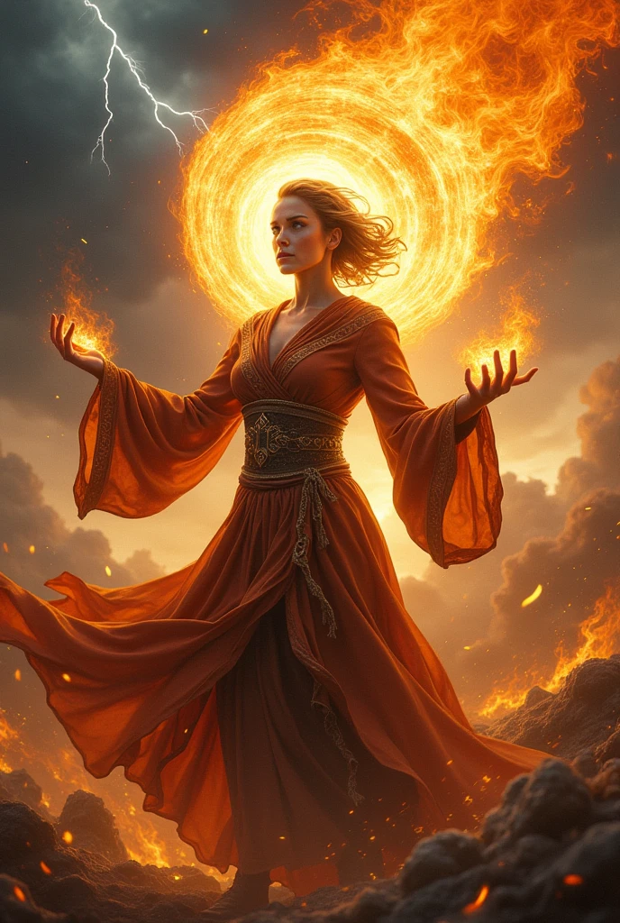 Mage woman  huge fire ball 