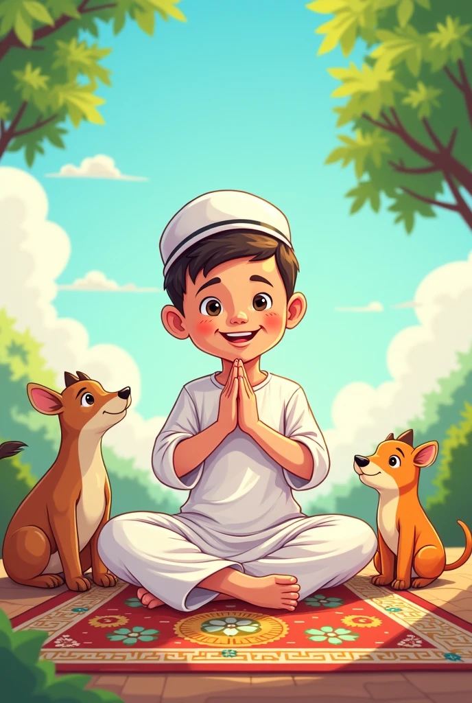 Boy make prayer islamic cartoon