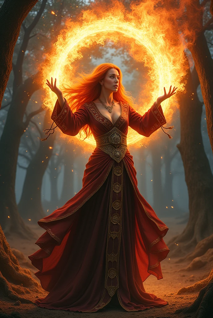 Mage woman huge fire ball burning