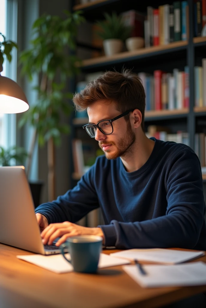 Take a photo of a man working on a computer