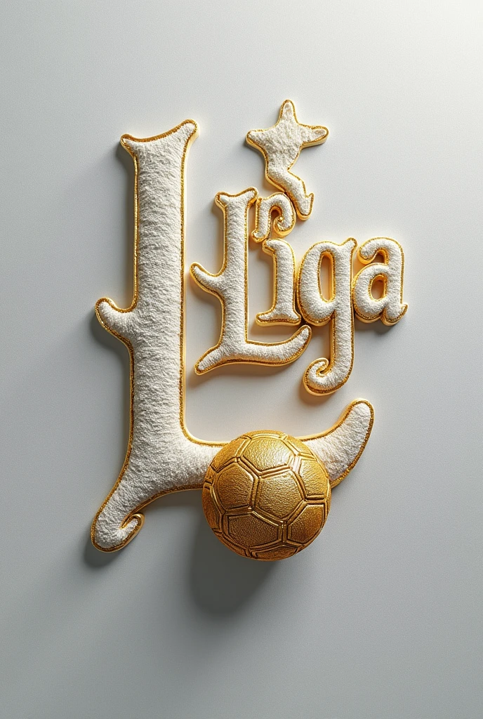 WHITE - GOLD COLORS AS IF EMBROIDERED ON A FABRIC, MODERN & MINIMALIST "LALIGA" VEYA "LL" A WRITTEN PROFILE PICTURE FOOTBALL DETAIL BE A BALL
