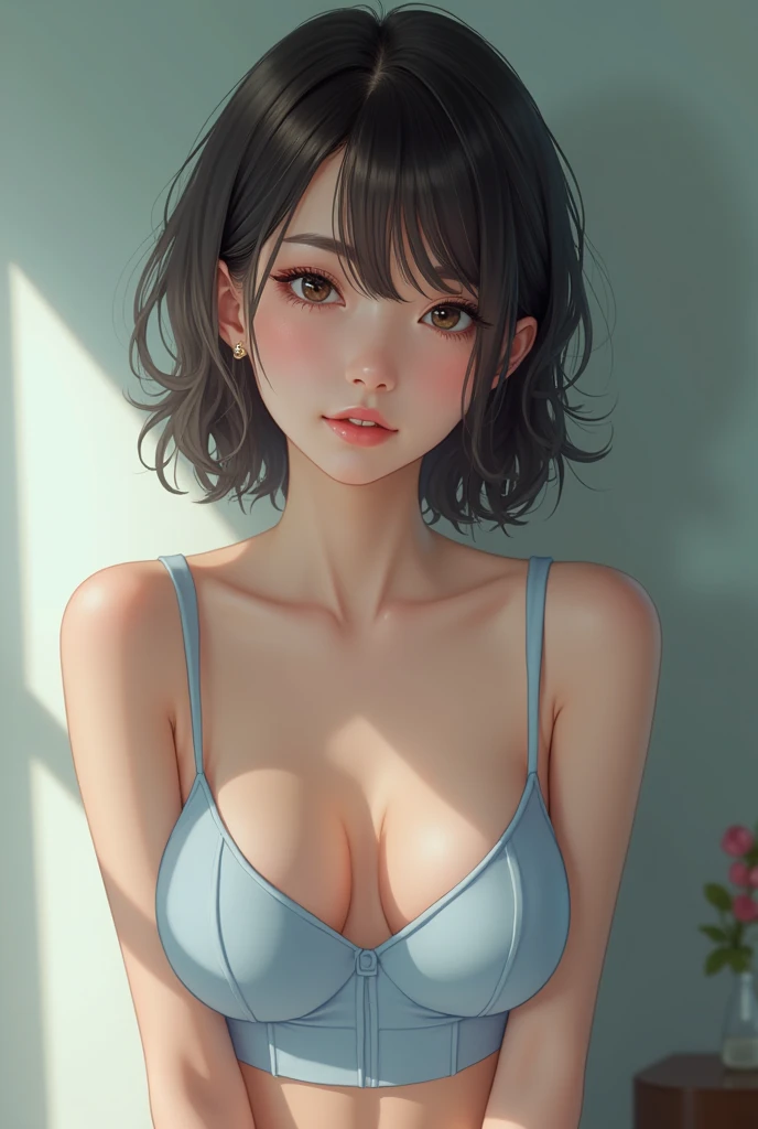 1 girl, Beautiful Japanese , Shooting from the front、1 girl, (Looking into the camera)、Beautiful Japanese girl, Long eyelashes, (RAW Photos, highest quality), (reality, Realistic:1.4), (Pieces fly), Beautiful fine details, Beautiful lip detail, Highly detailed eyes and face, BREAK is perfect anatomy, The whole body is thin, Small breasts, (short hair:1.3),Smile, Crystal skin, wake up, Capture the light, transverse small breasts、front view,camera view,full body,long leg,light blue sailor look,white panty