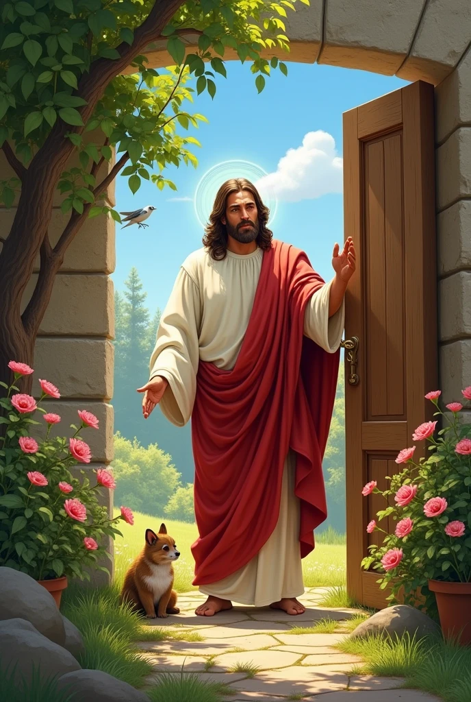 Jesus knocking on the door of a house