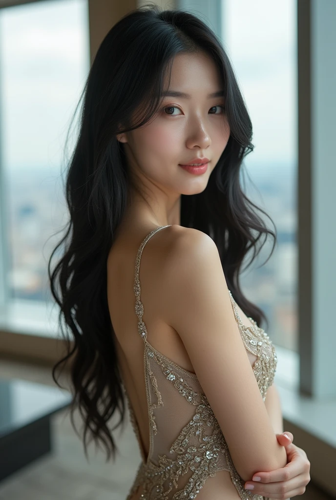 full body portrait, young asian woman wearing a short and tight dress, natural skin texture, 24mm, 4k textures, soft cinematic light, RAW photo, photorealism, photorealistic, intricate, elegant, highly detailed, sharp focus, ((((((cinematic look)))), soft tones, insane details, intricate details, hyperdetailed, low contrast, soft cinematic light, dark colors, exposure mix, hdr, faded