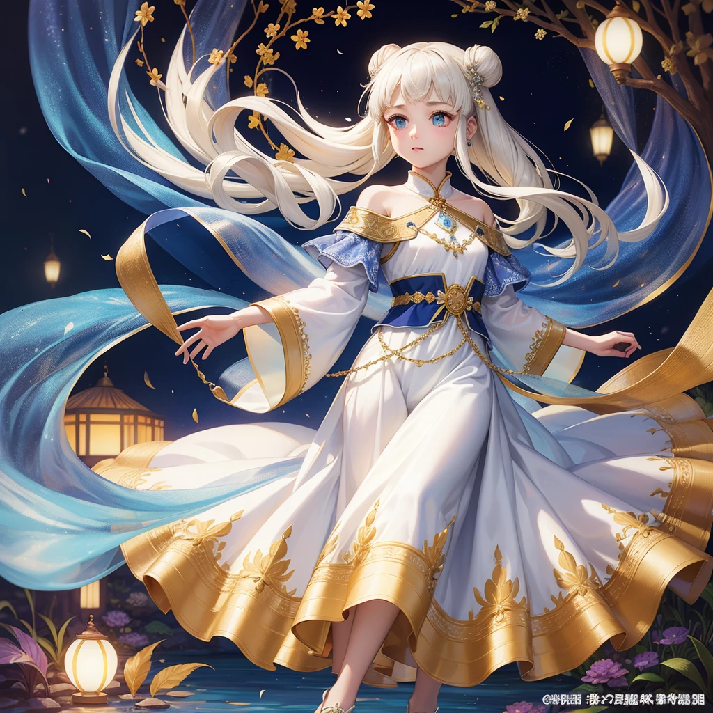 最high quality、high quality、10 years old、Brightly embroidered folk costumes from Central Asia and the Caspian Sea region、Flat Chest、Bride Girl、Moonlight meadow、moonlight、Long dress
