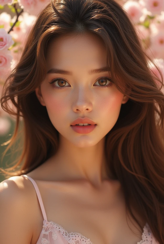 Beautiful girl's face、Realistic brown eyes