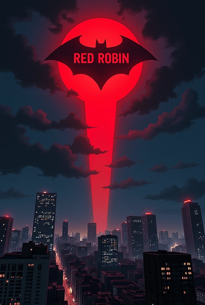The bat signal but it should be red and it shouldn't be a bat but it should say red robin