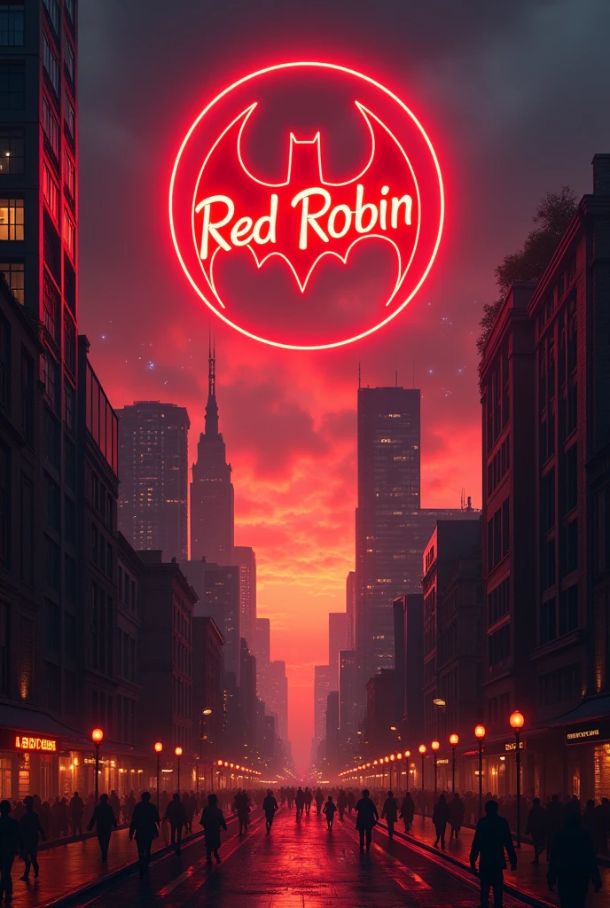 The bat signal but it should be red and it shouldn't be a bat but it should say red robin