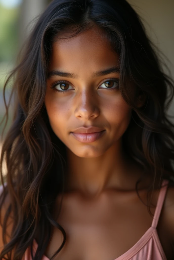 visage d'une jeune fille indienne à la peau claire et aux longs cheveux