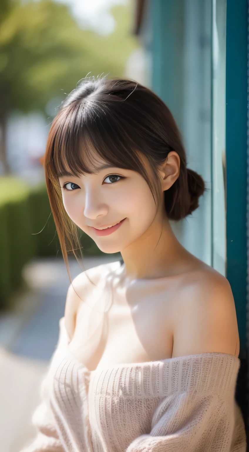 masterpiece,best quality,(Japanese girl),((Beautiful girl)),cleavage,(off shoulder:1.2),(perfect body beauty:1.2),(shy smile),From slightly above