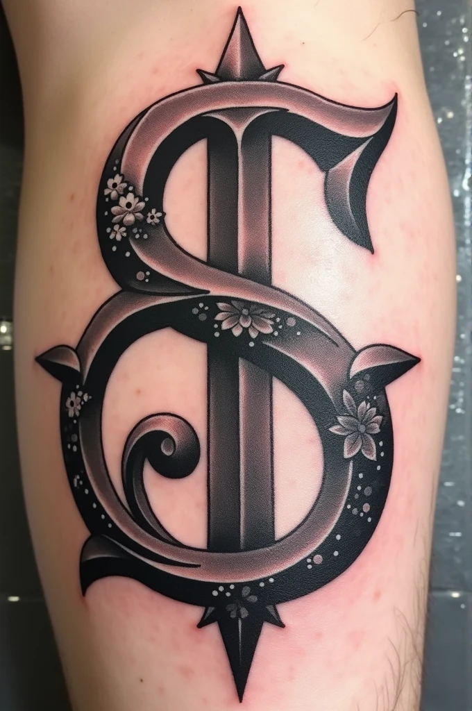 The letters S and G and the number 6 combined in a minumalistic tattoo