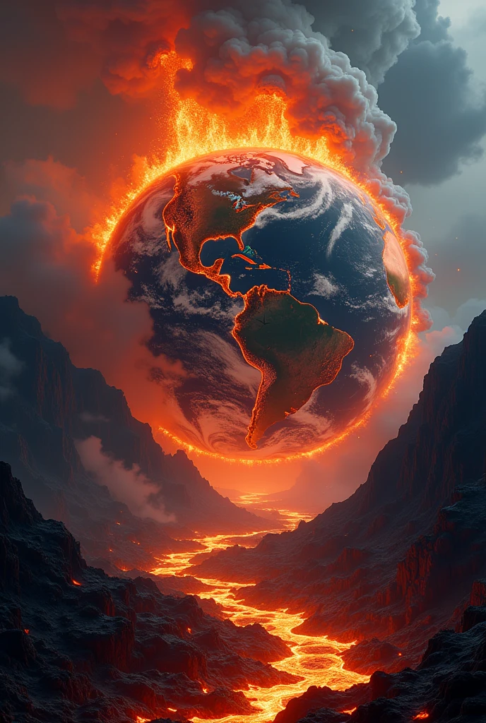 Huge earth in flames
